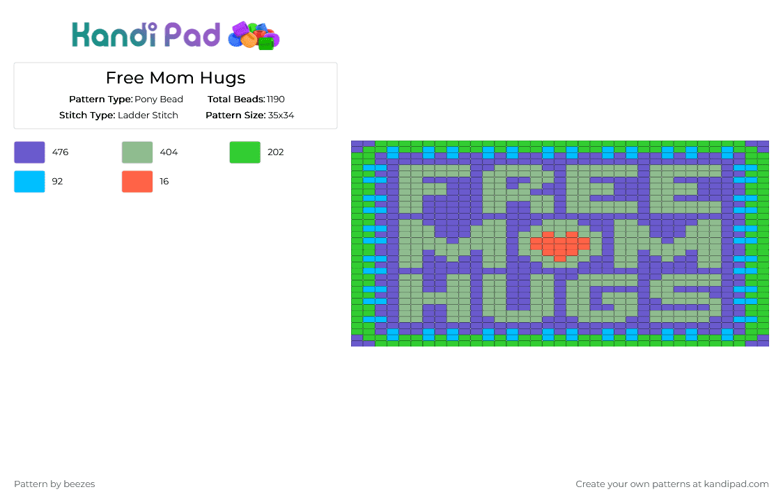 Free Mom Hugs - Pony Bead Pattern by beezes on Kandi Pad - teal,blue