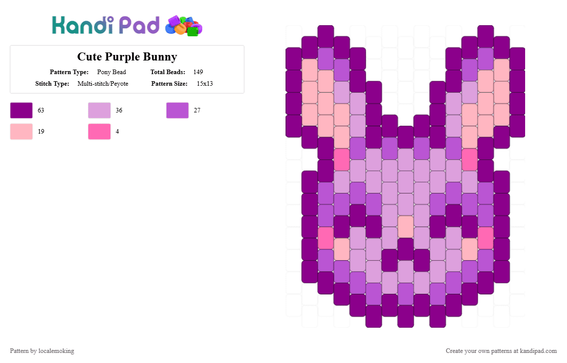 Cute Purple Bunny - Pony Bead Pattern by localemoking on Kandi Pad - pink