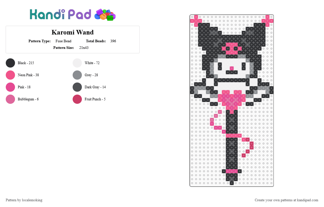 Karomi Wand - Fuse Bead Pattern by localemoking on Kandi Pad - black,pink,gray