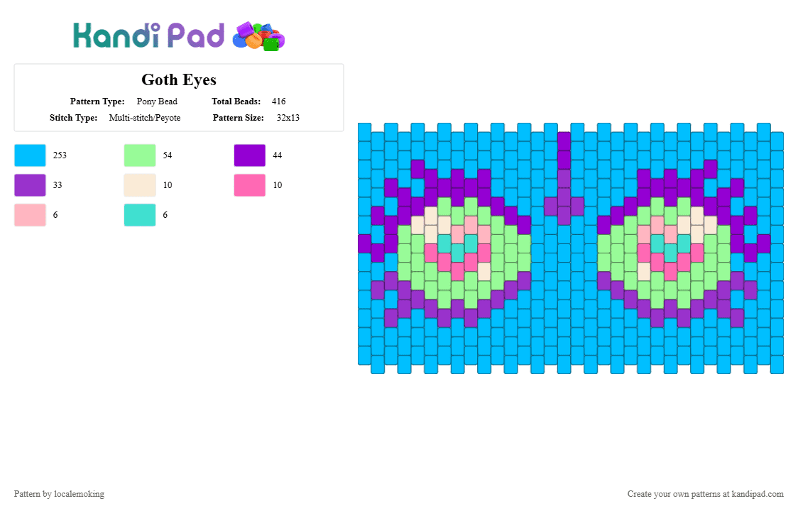 Goth Eyes - Pony Bead Pattern by localemoking on Kandi Pad - light blue