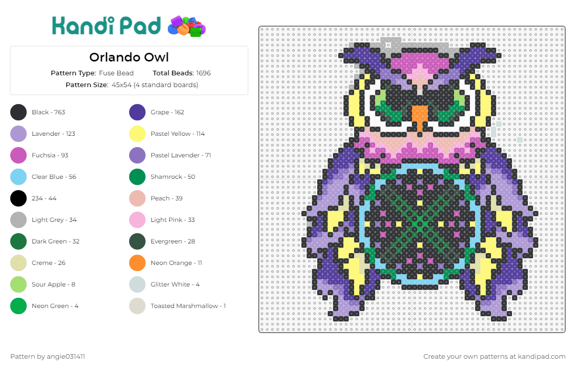 Orlando Owl - Fuse Bead Pattern by angie031411 on Kandi Pad - edc,edm,music,festival,orlando,owl