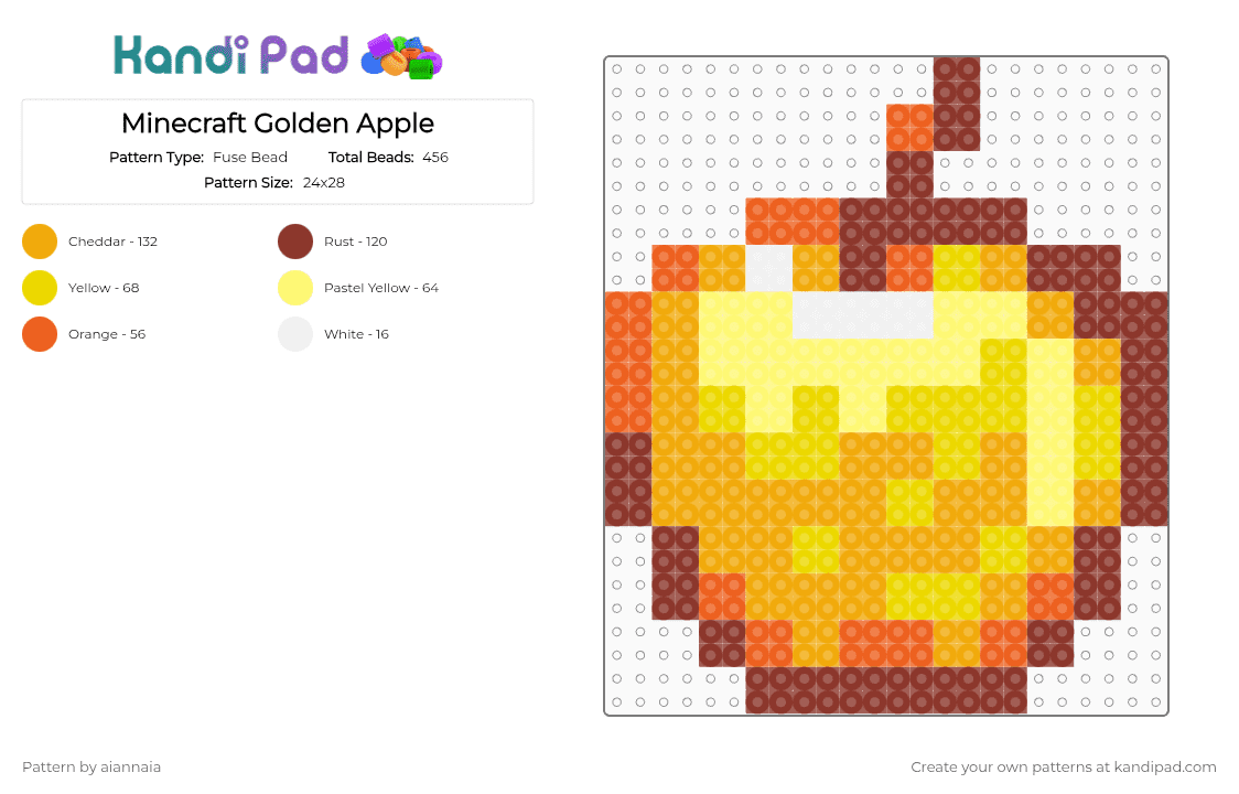 Minecraft Golden Apple - Fuse Bead Pattern by aiannaia on Kandi Pad - orange