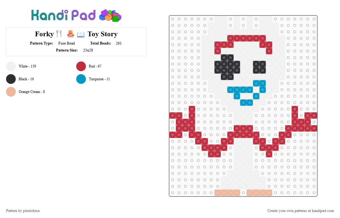 Forky🍴 🧸📖 Toy Story - Fuse Bead Pattern by pixelchixx on Kandi Pad - red, white