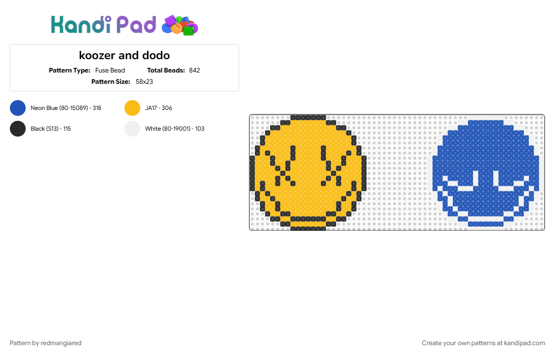 koozer and dodo - Fuse Bead Pattern by redmangiared on Kandi Pad - blue, yellow