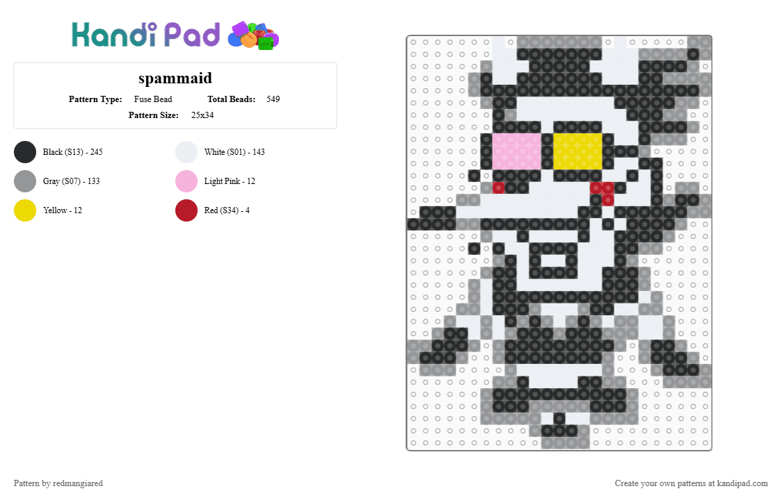 spammaid - Fuse Bead Pattern by redmangiared on Kandi Pad - gray, white