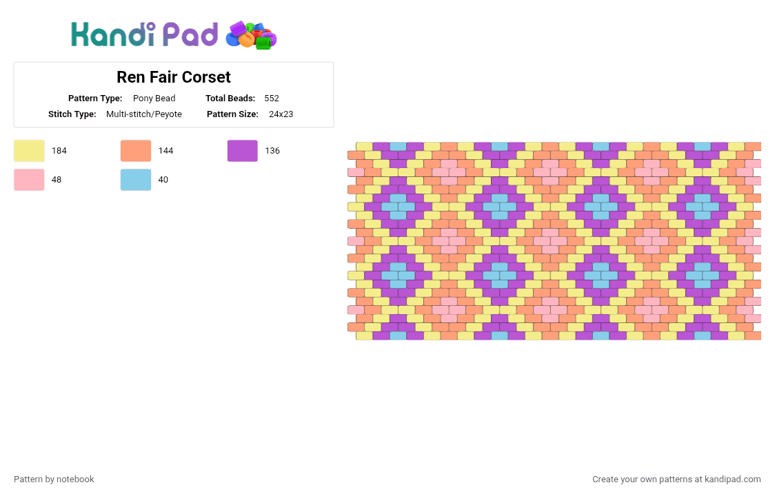 Ren Fair Corset - Pony Bead Pattern by notebook on Kandi Pad - yellow,pink,orange