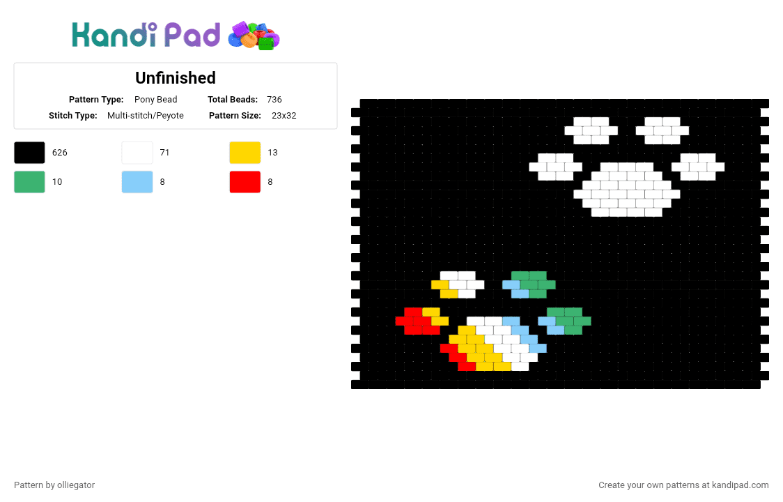 Disability paws? - Pony Bead Pattern by olliegator on Kandi Pad - black,white,green,yellow