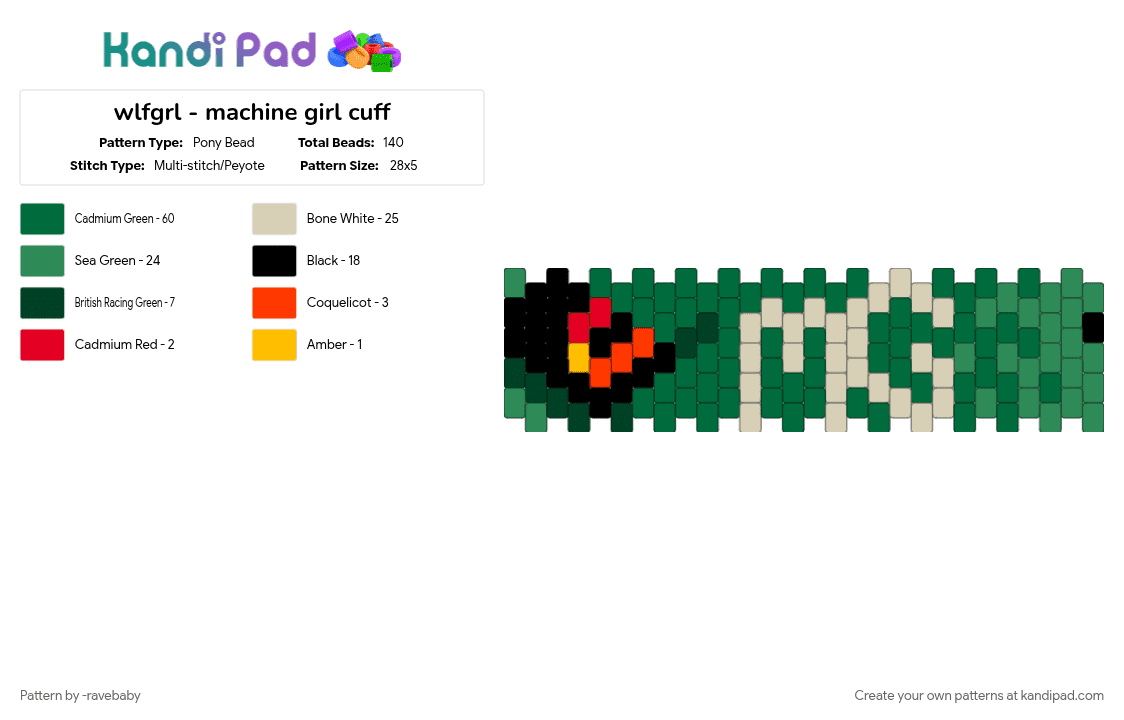 wlfgrl - machine girl cuff - Pony Bead Pattern by -ravebaby on Kandi Pad - 