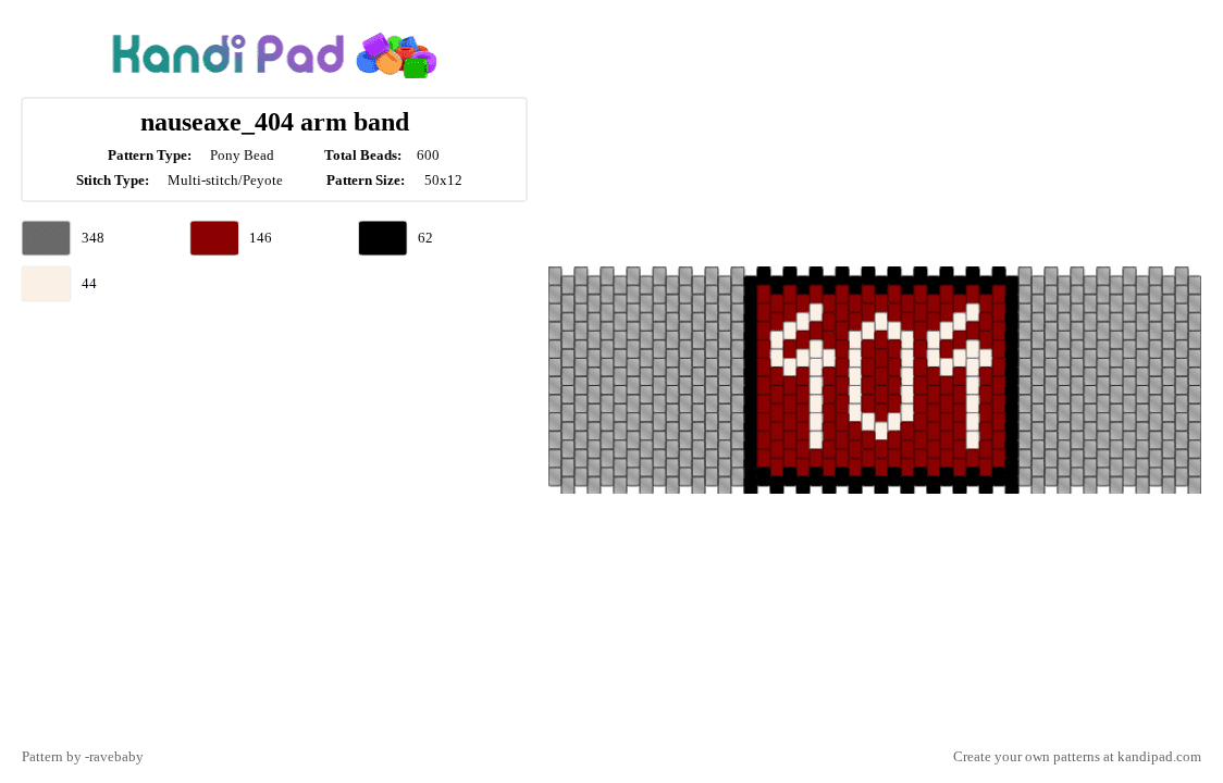 nauseaxe_404 arm band - Pony Bead Pattern by -ravebaby on Kandi Pad - red,gray,cuff,clear,monster x meditator,mxm,nauseaxe404