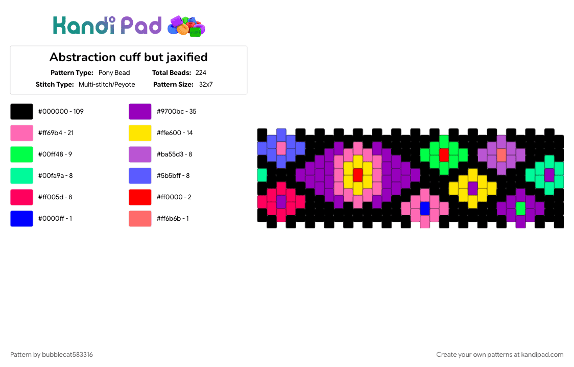 Abstraction cuff but jaxified - Pony Bead Pattern by 57-ollie_bollie-87 on Kandi Pad - abstraction, amazing digital circus, black, digital circus, jax, jax tadc, pink, purple, tadc, the amazing digital circus