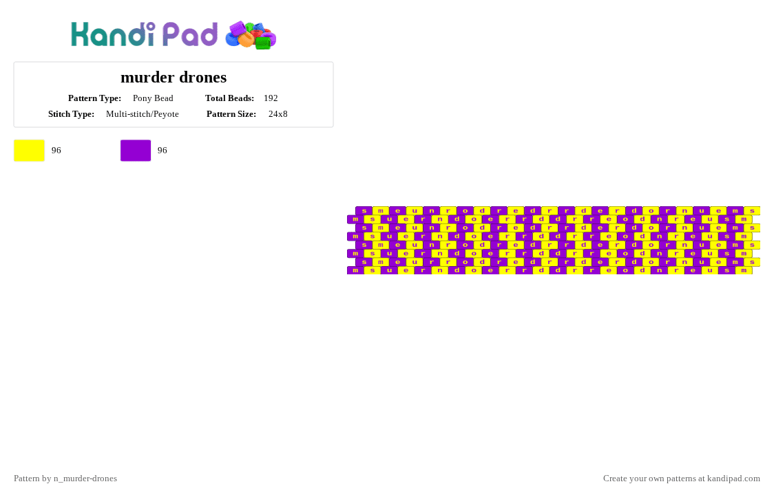 murder drones - Pony Bead Pattern by n_murder-drones on Kandi Pad - yellow,purple