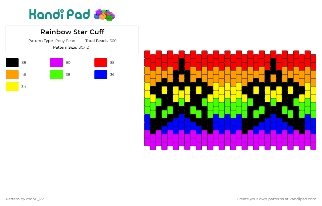 Rainbow Star Cuff - Pony Bead Pattern by monu_kk on Kandi Pad - rainbows,stars,stripes,cuff