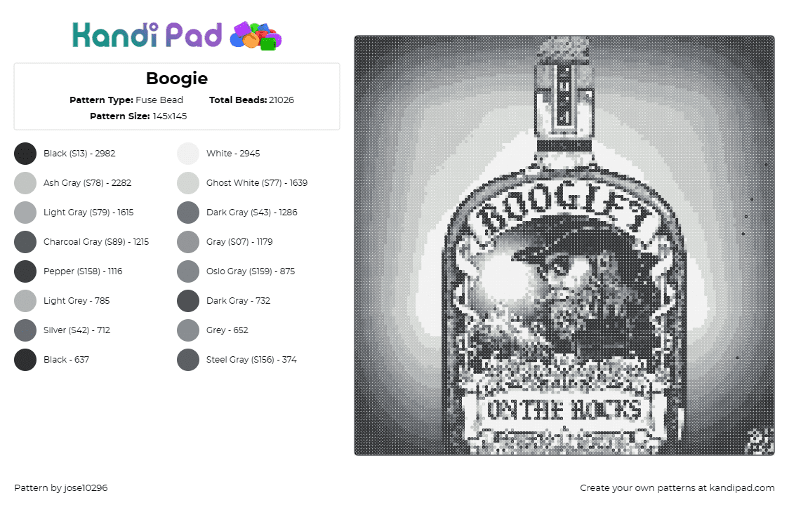 Boogie - Fuse Bead Pattern by jose10296 on Kandi Pad - boogie t,whiskey,dj,guitar,music,alcohol,toast,musical,spirit,grayscale,black,wh