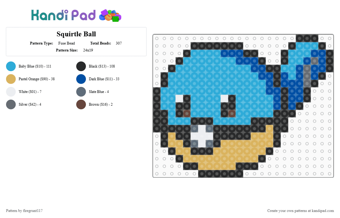 Squirtle Ball - Fuse Bead Pattern by firegrunt117 on Kandi Pad - orange,light blue