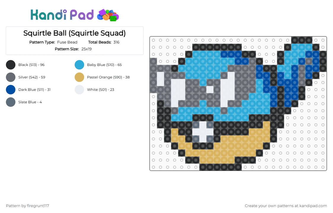 Squirtle Ball (Squirtle Squad) - Fuse Bead Pattern by firegrunt117 on Kandi Pad - gray,light blue