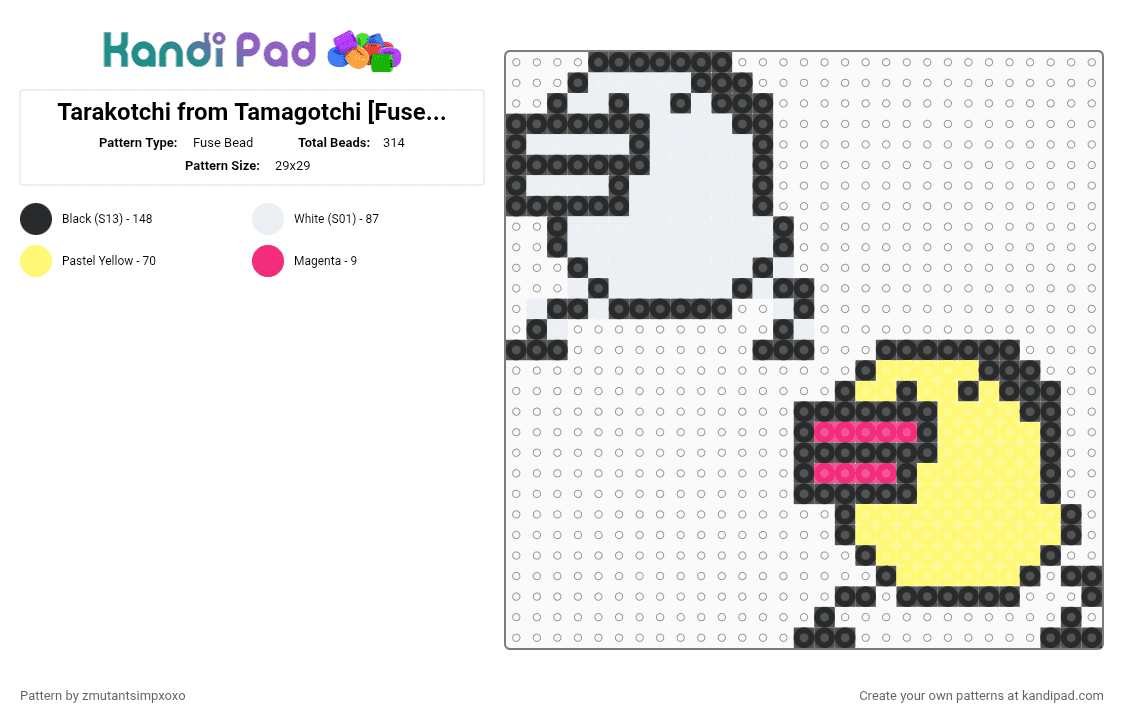 Tarakotchi from Tamagotchi [Fuse Bead] - Fuse Bead Pattern by zmutantsimpxoxo on Kandi Pad - yellow
