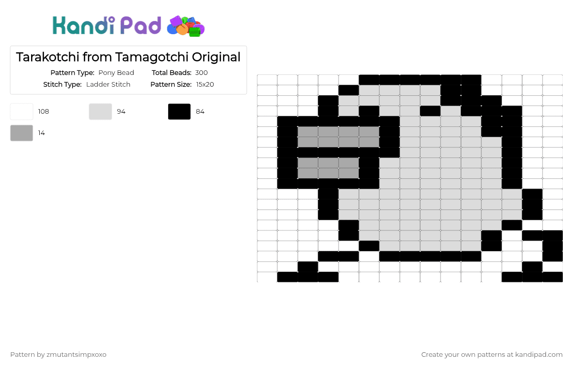 Tarakotchi from Tamagotchi - Pony Bead Pattern by zmutantsimpxoxo on Kandi Pad - white