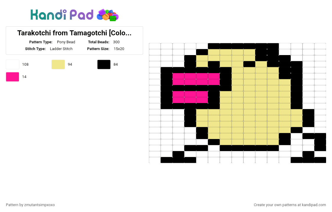 Tarakotchi from Tamagotchi [Colored] - Pony Bead Pattern by zmutantsimpxoxo on Kandi Pad - yellow