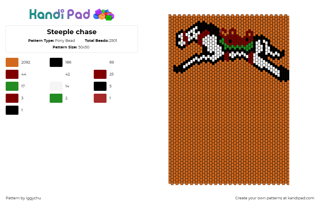 Steeple chase - Pony Bead Pattern by iggychu on Kandi Pad - steeplechase,horse,animal,panel,motion,equestrian,sports,majestic,orange,white