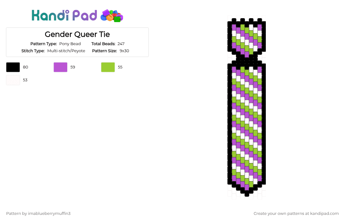 Gender Queer Tie - Pony Bead Pattern by imablueberrymuffin3 on Kandi Pad - pink,green