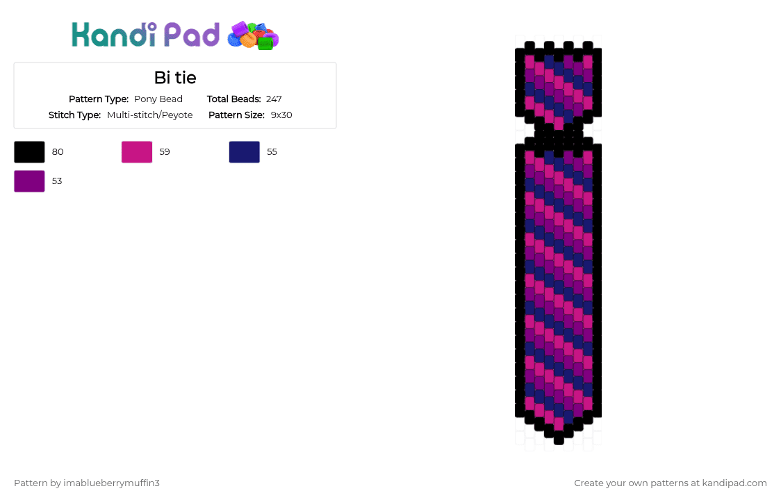 Bisexual Tie - Pony Bead Pattern by imablueberrymuffin3 on Kandi Pad - pink,purple