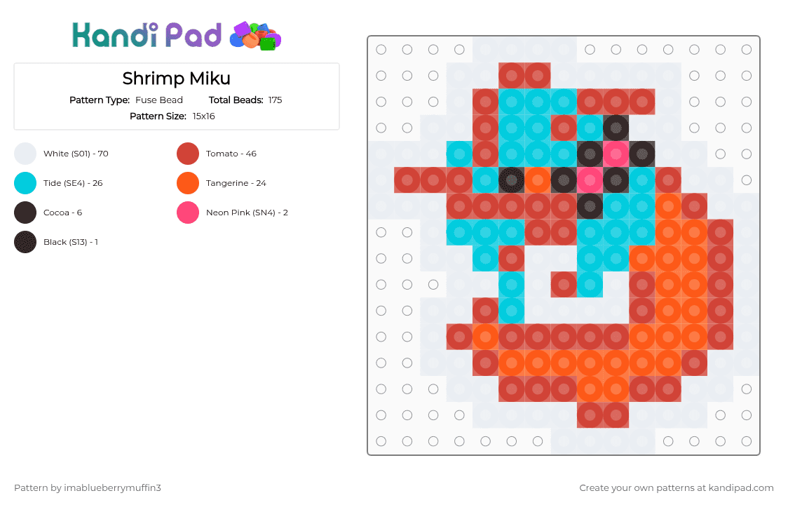 Shrimp Miku - Fuse Bead Pattern by imablueberrymuffin3 on Kandi Pad - red,light blue