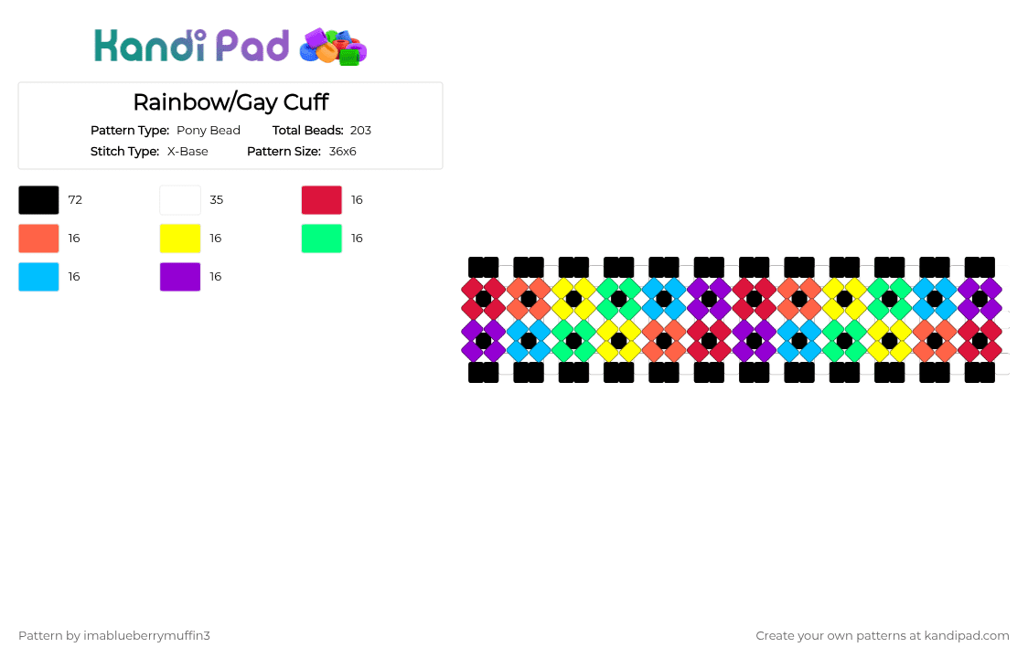 Rainbow/Gay Cuff - Pony Bead Pattern by imablueberrymuffin3 on Kandi Pad - red