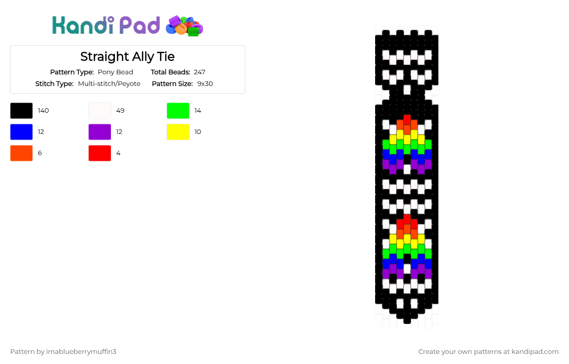 Straight Ally Tie - Pony Bead Pattern by imablueberrymuffin3 on Kandi Pad - black,white,green,purple