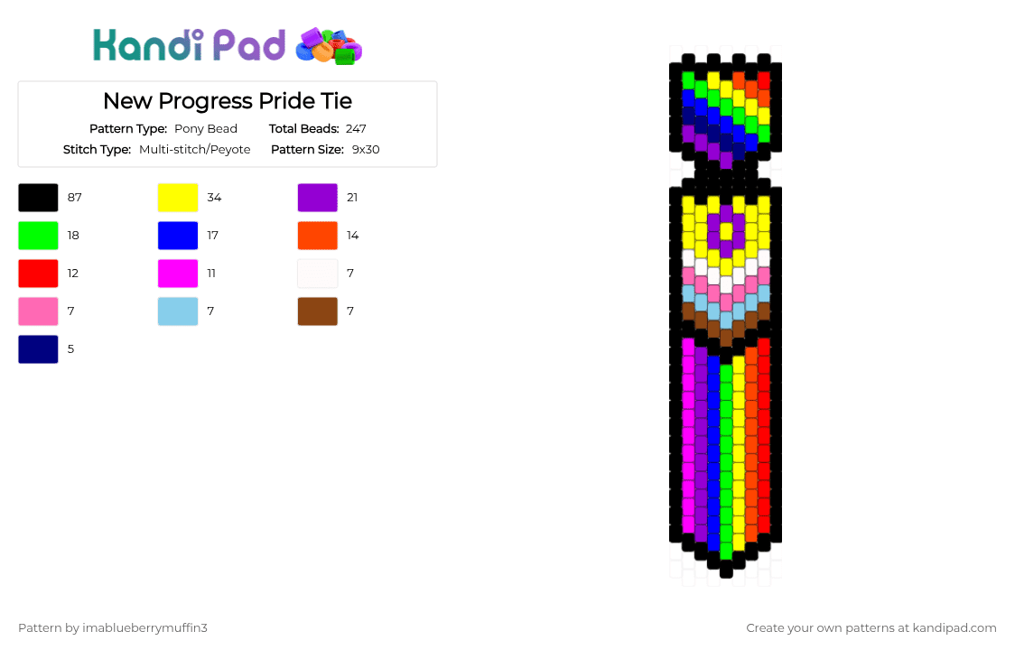 New Progress Pride Tie - Pony Bead Pattern by imablueberrymuffin3 on Kandi Pad - yellow,purple,red