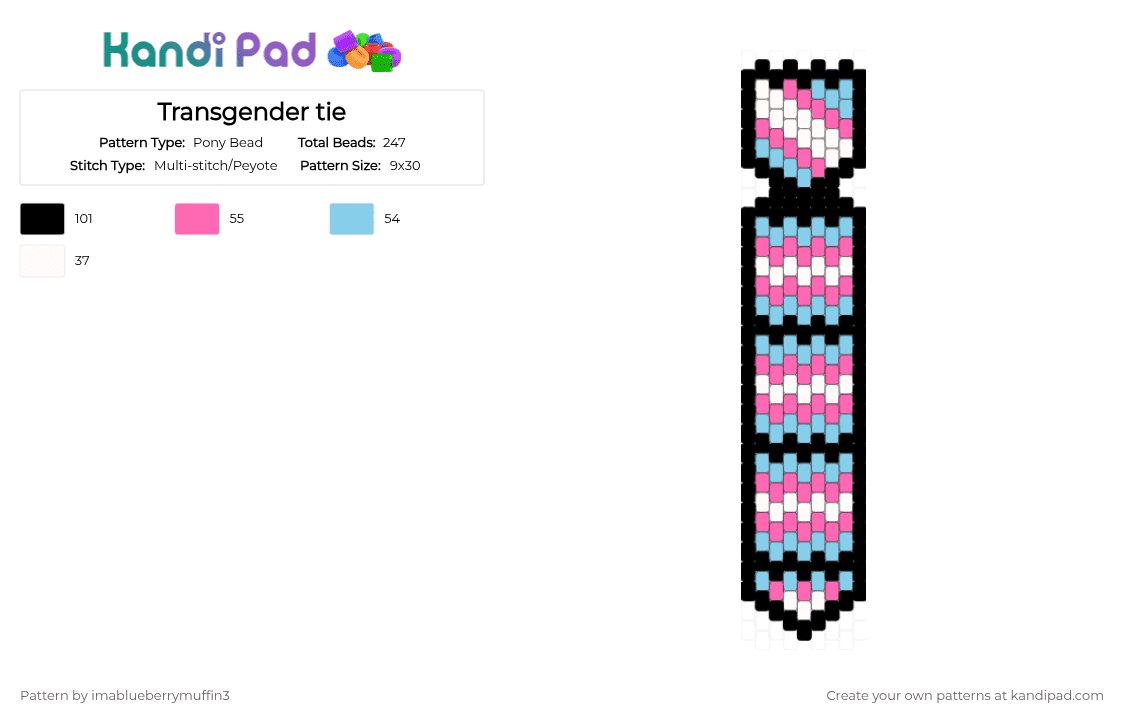 Transgender tie ver. 1 - Pony Bead Pattern by imablueberrymuffin3 on Kandi Pad - light blue,pink