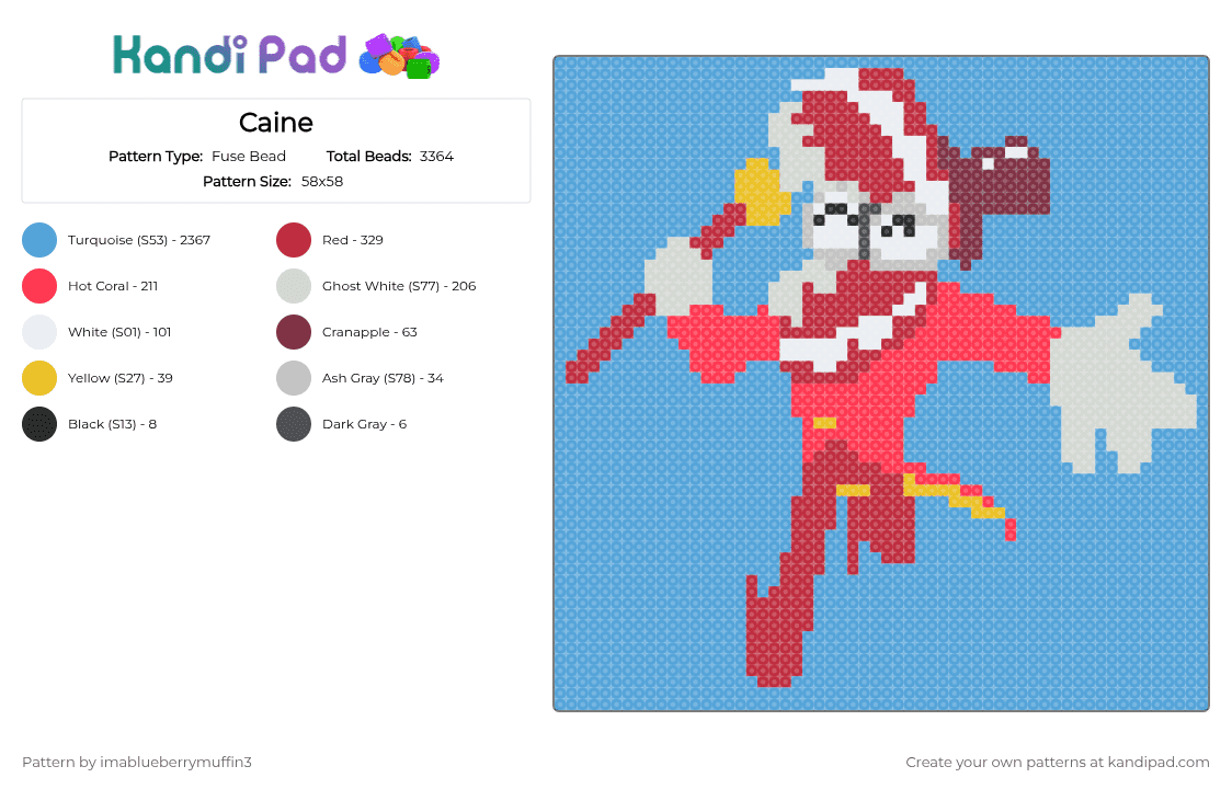 Caine - Fuse Bead Pattern by imablueberrymuffin3 on Kandi Pad - red,light blue