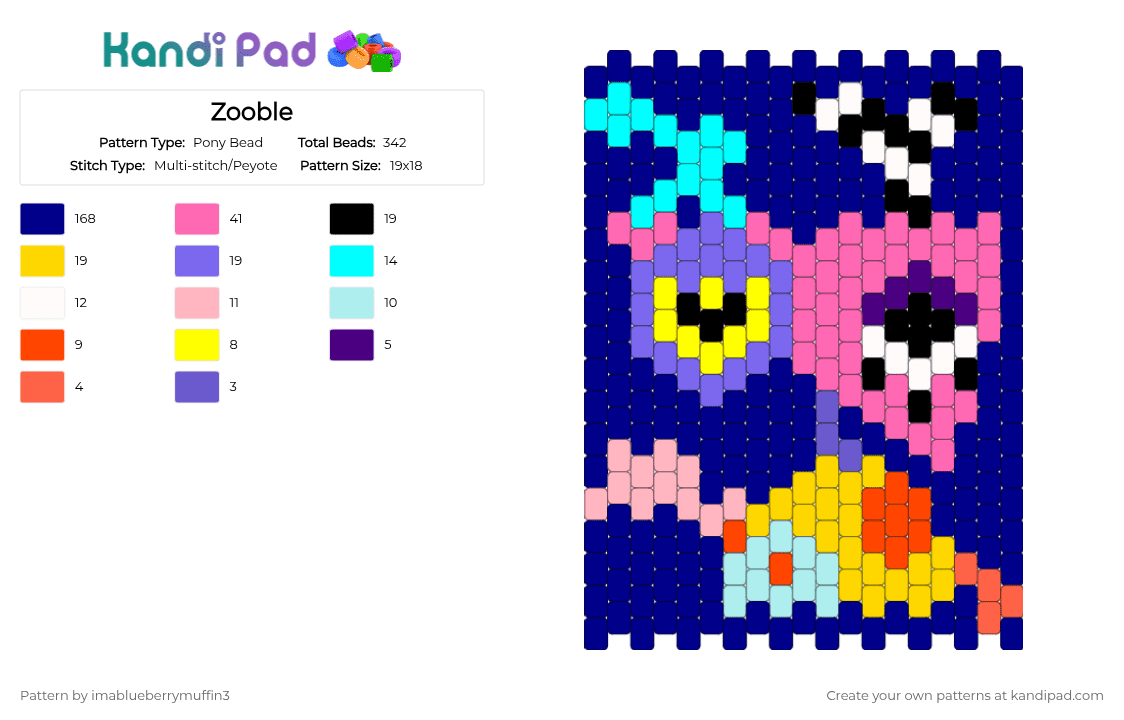 Zooble - Pony Bead Pattern by imablueberrymuffin3 on Kandi Pad - pink,purple