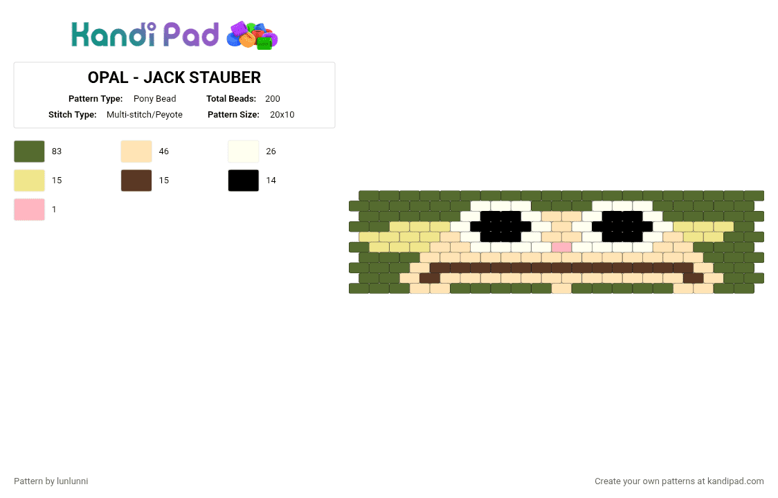 OPAL - JACK STAUBER - Pony Bead Pattern by lunlunni on Kandi Pad - beige, gold