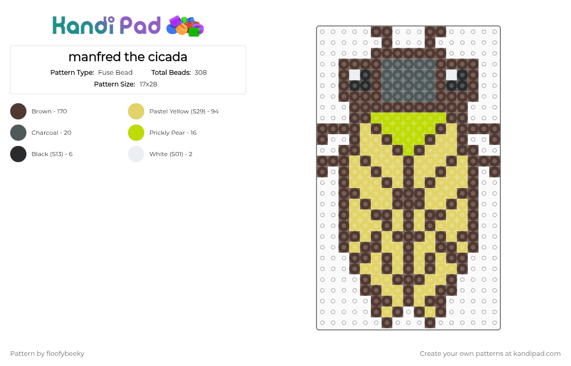 manfred the cicada - Fuse Bead Pattern by floofybeeky on Kandi Pad - brown,yellow,bug,cicada,insect