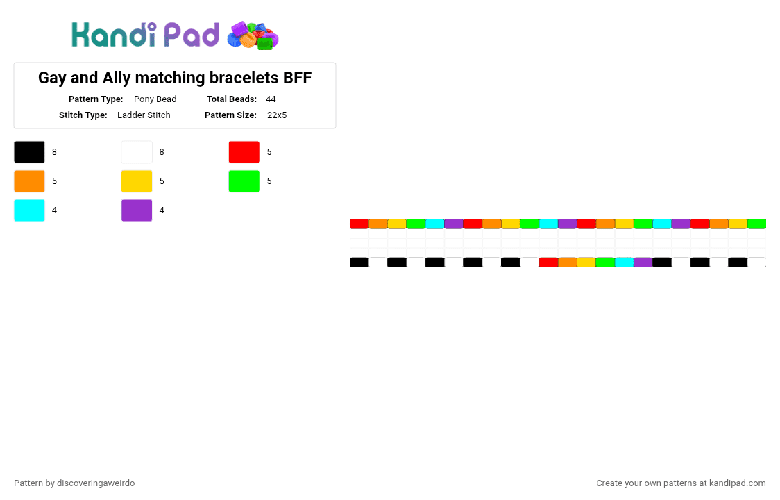 Gay and Ally matching bracelets BFF - Pony Bead Pattern by luckyducky on Kandi Pad - red,orange,yellow,green