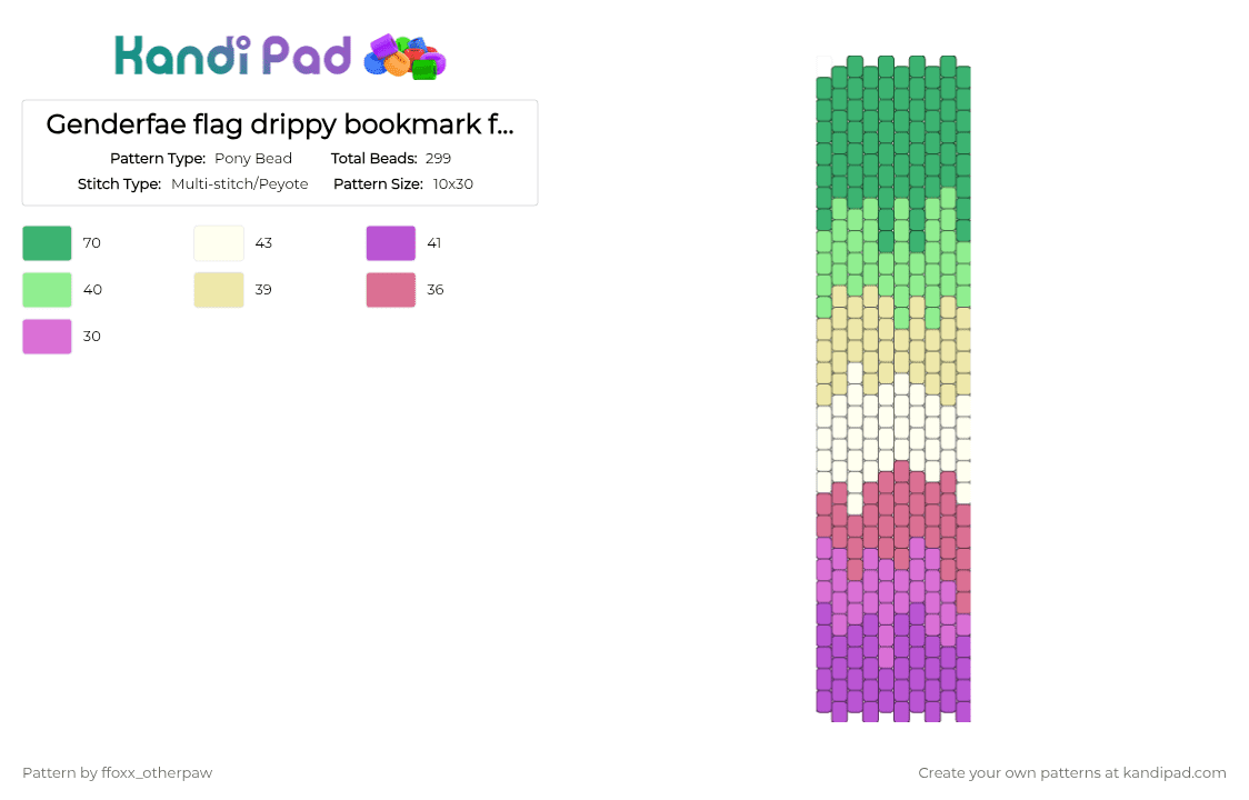 Genderfae flag drippy bookmark for @sage_123458 - Pony Bead Pattern by m1nt_ch1p on Kandi Pad - green, pink
