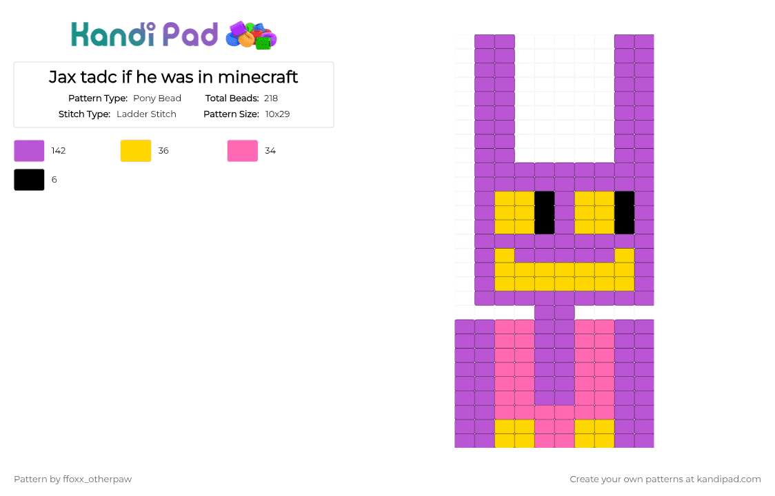 Jax tadc if he was in minecraft - Pony Bead Pattern by ffoxx_otherpaw on Kandi Pad - pink