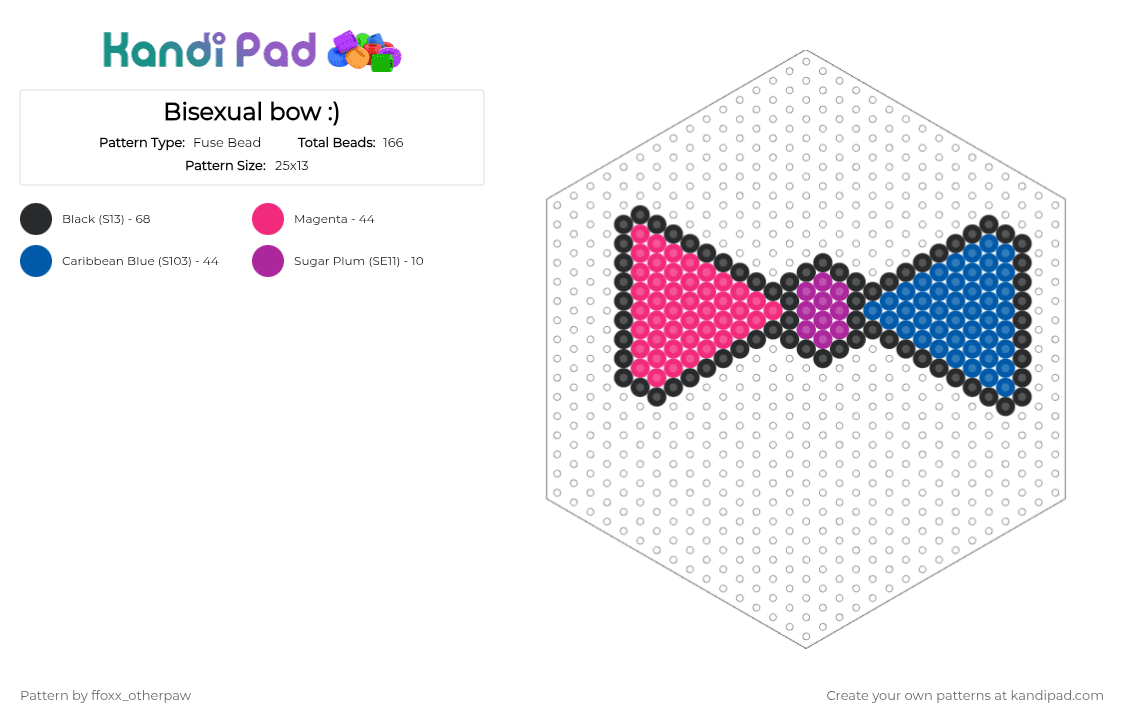 Bisexual bow :) - Fuse Bead Pattern by m1nt_ch1p on Kandi Pad - blue, pink