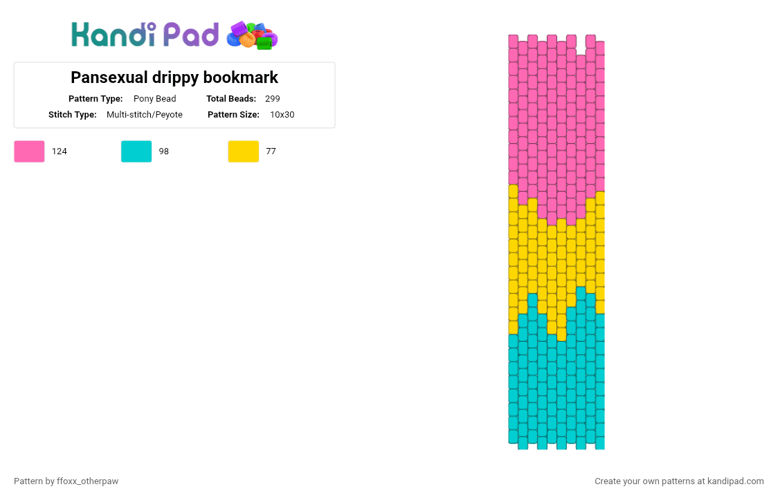 Pansexual drippy bookmark - Pony Bead Pattern by ffoxx_otherpaw on Kandi Pad - pink,light blue