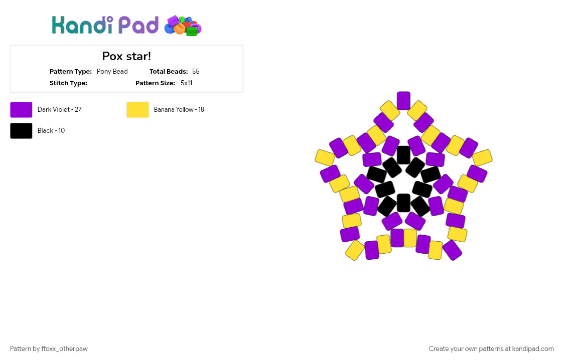 Pox star! - Pony Bead Pattern by m1nt_ch1p on Kandi Pad - purple, yellow