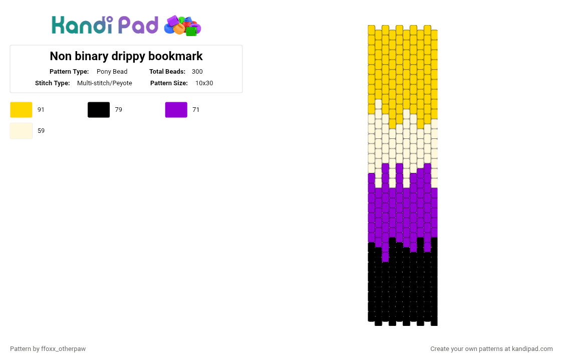 Non binary drippy bookmark - Pony Bead Pattern by ffoxx_otherpaw on Kandi Pad - purple, yellow