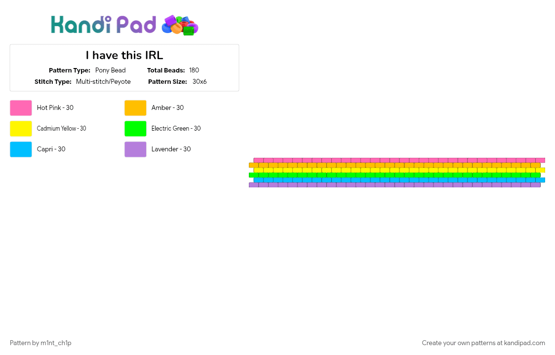 I have this IRL - Pony Bead Pattern by m1nt_ch1p on Kandi Pad - pink, yellow