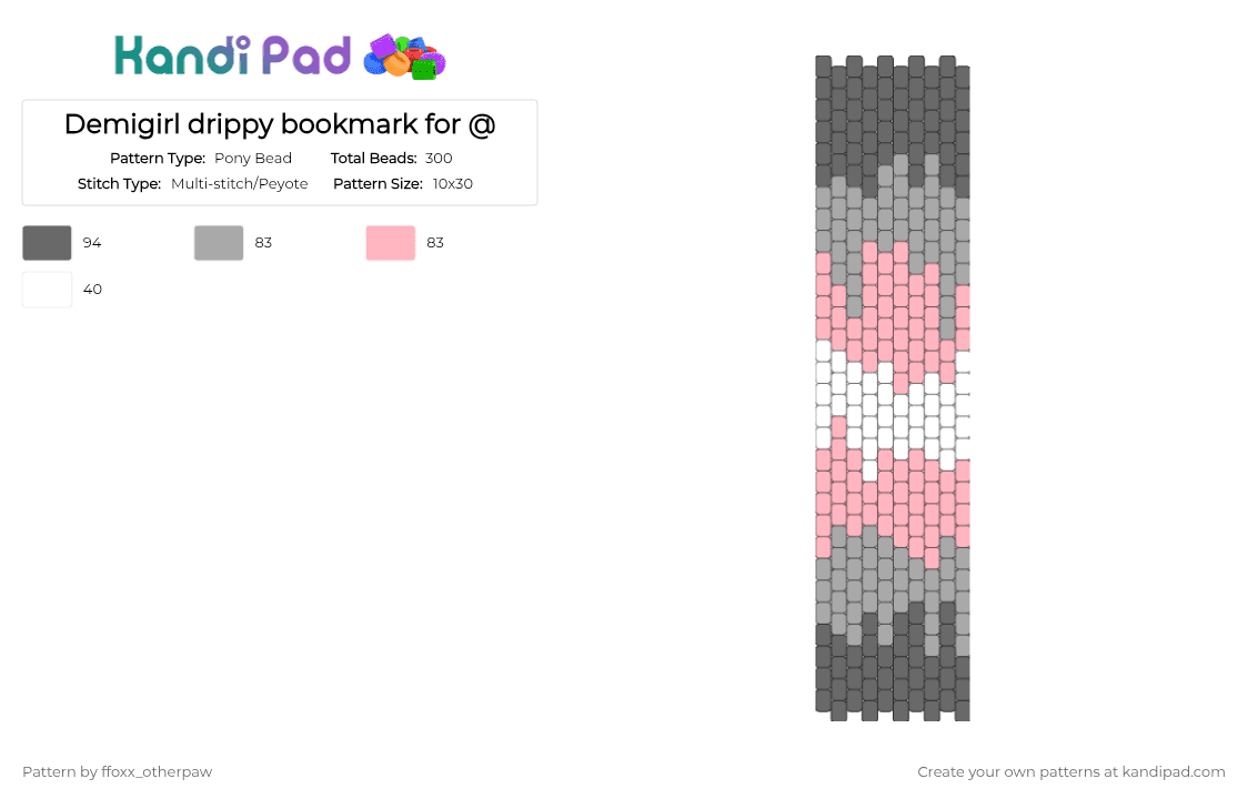Demigirl drippy bookmark for @ali3nskulls - Pony Bead Pattern by m1nt_ch1p on Kandi Pad - beige, gray, pink