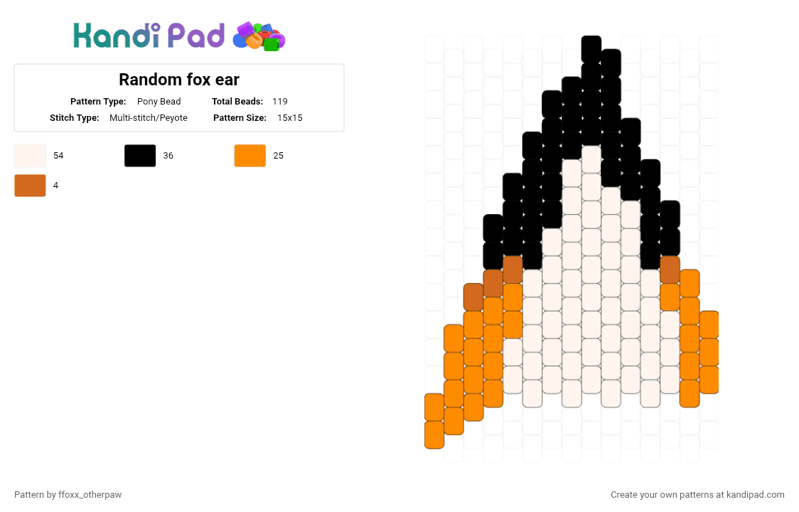 Random fox ear - Pony Bead Pattern by ffoxx_otherpaw on Kandi Pad - orange,white