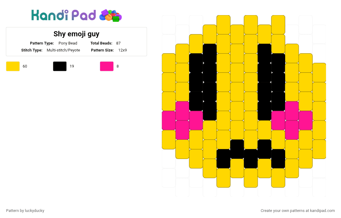 Shy emoji guy - Pony Bead Pattern by ffoxx_otherpaw on Kandi Pad - yellow