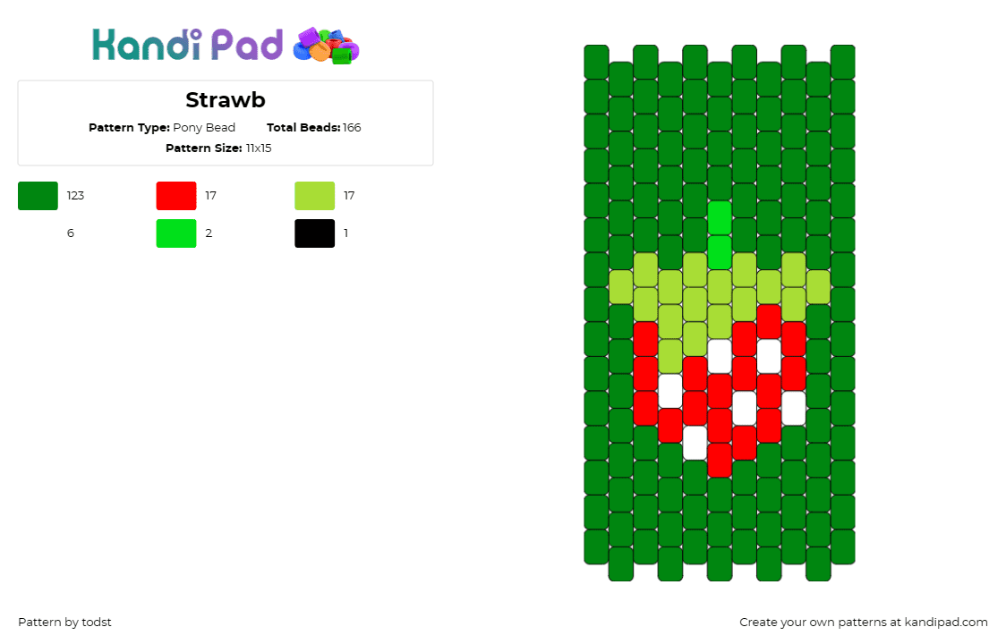 Strawb - Pony Bead Pattern by todst on Kandi Pad - strawberry,fruit,food,panel,green,red