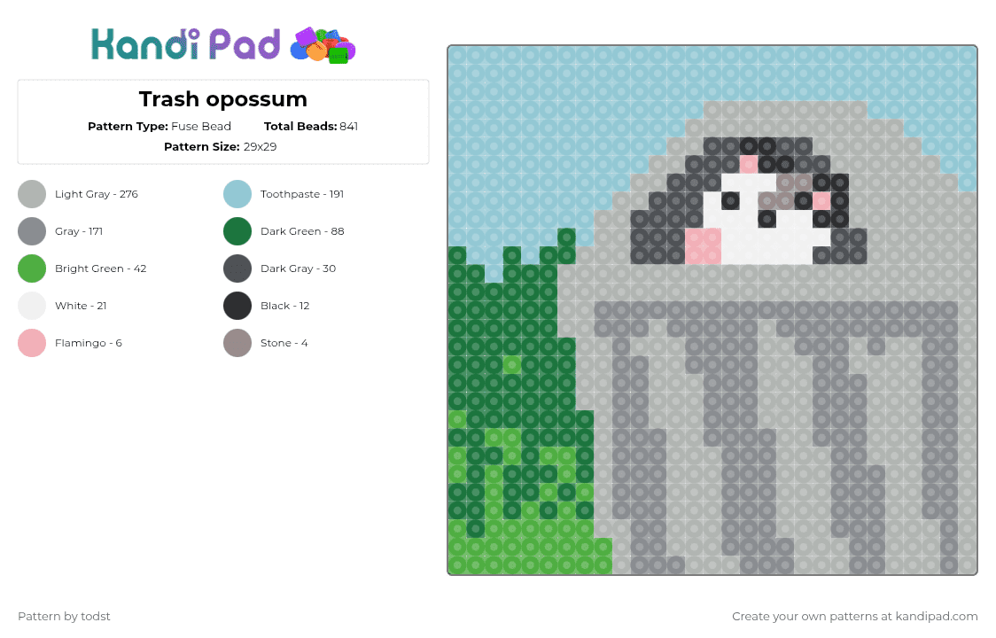 Opossum12 - Fuse Bead Pattern by todst on Kandi Pad - 
