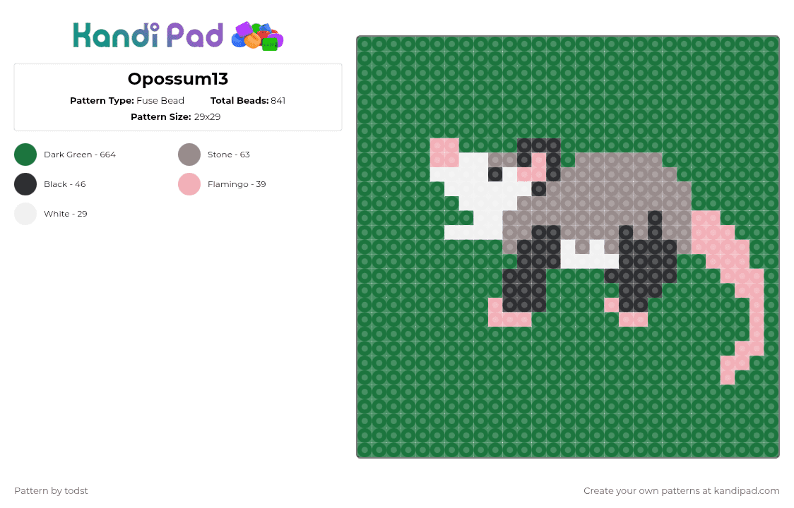 Opossum13 - Fuse Bead Pattern by todst on Kandi Pad - 