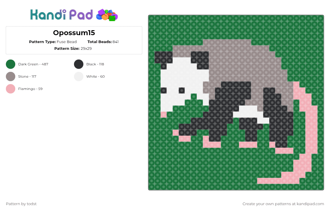 Opossum15 - Fuse Bead Pattern by todst on Kandi Pad - green