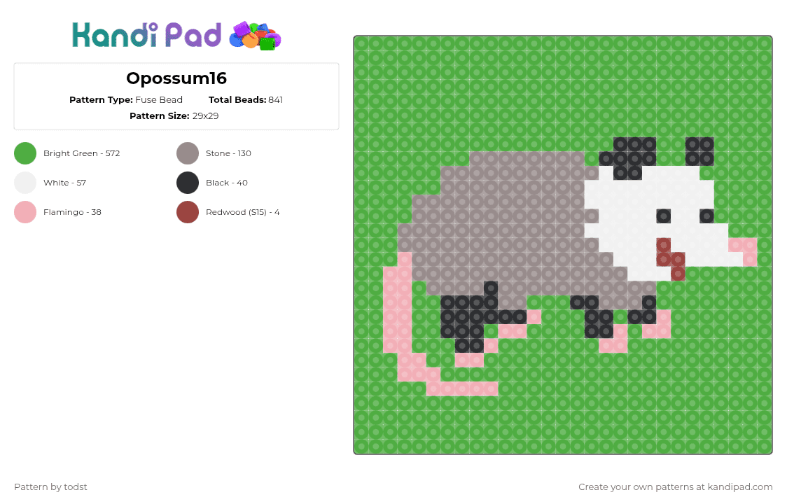 Opossum16 - Fuse Bead Pattern by todst on Kandi Pad - green